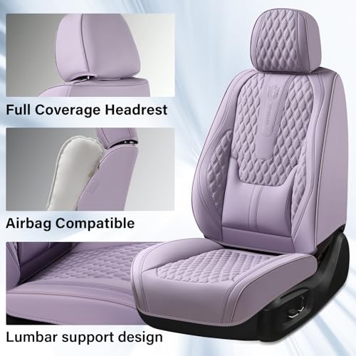 Image of Coverado Seat Covers Front Seats, Purple Car Seat Cover with Lumbar Support, Waterproof Car Seat Cushion, Front Car Seat Covers Leatherette Car Seat Protector Universal Fit Most Cars