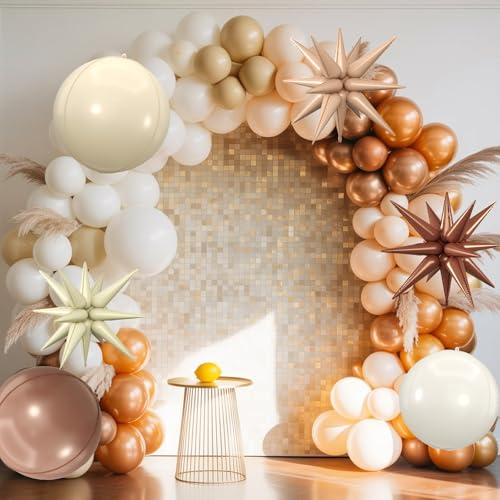 Image of 6pcs 22 inch White Brown Star Balloons and 4D Large Foil Balloons, Cream white Star Balloon Nude 4D Foil Aluminum Balloon For Birthday Baby Shower Party Boho Wedding Anniversary Engagement Decoration