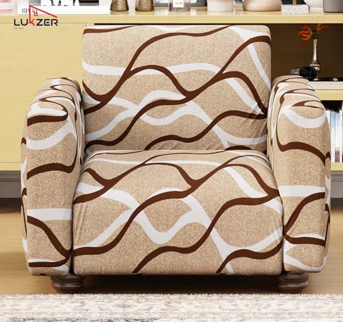 Image of Lukzer 1 Seater Sofa Cover - Beige Lining | 360 Fully Covered Anti-Slip Washable Couch Cover Protecter | 140 GSM Stretch Fit Polyester + Spandex Slipcover (90-140cm /SC-021-01)