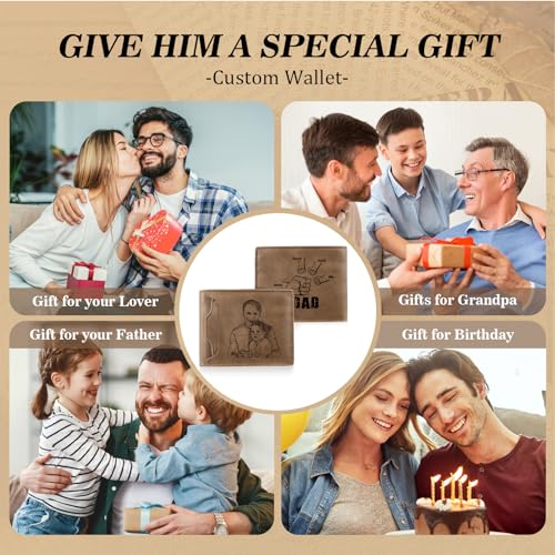 Personalized Leather Wallets for Men Dad Custom Photo Initial Name Mens Slim Bifold Wallet Husband Gifts for Fathers Day Birthday (Photo+Name)2