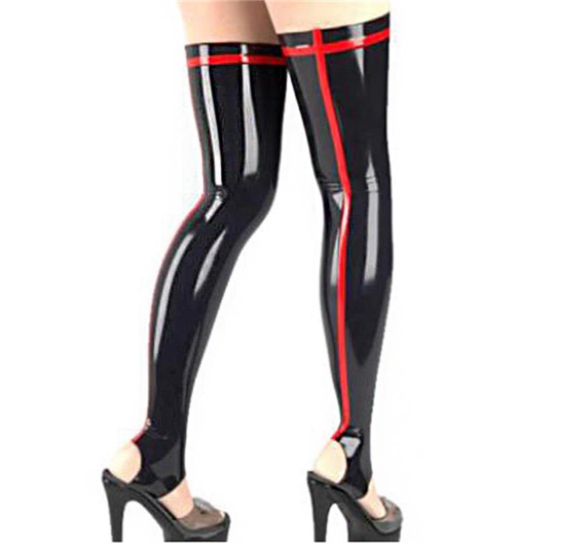 Donna Latex Gomma Coscia alta calze lunghe Sexy Lingerie Calze lunghe in lattice Calzini a ginocchio