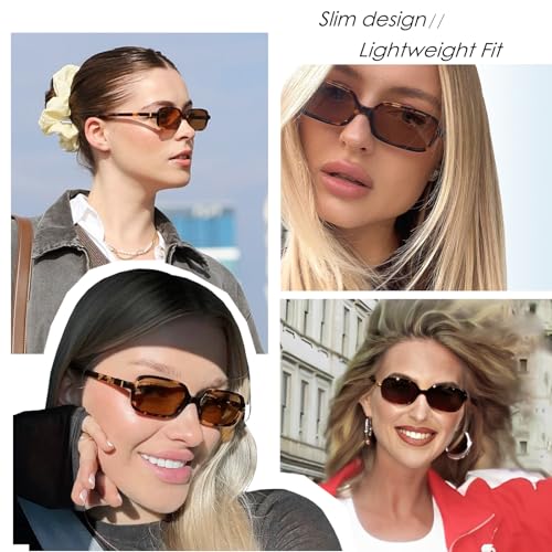 mosanana Small Narrow Rectangle Sunglasses for Women Trendy Retro 90s Style MS524794