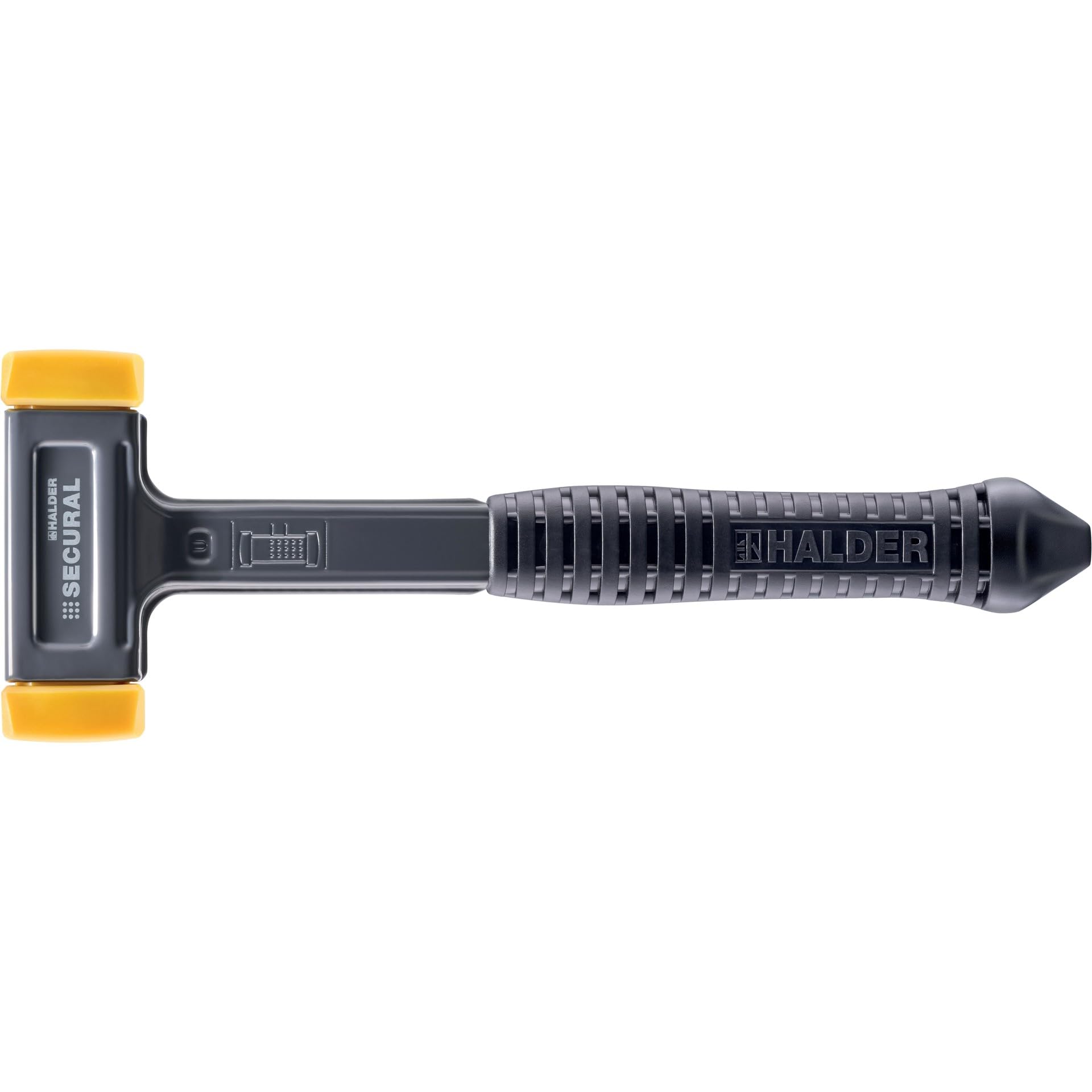 SECURAL plus-Schonhammer, Kopf und Stiel bruchsicher aus einem Stück Stahl, Schlageinsätze rechteckig, mit speziellem Griffende | L=30 mm/B=40 mm | 3380.140