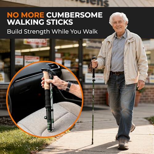 Image of Trekology Trek-Z Collapsible Hiking & Trekking Poles - Balance Support for Seniors, Women, and Men, 2pc Per Set (Trek-Z Green, 115-135cm for Height: 5'5 inch to 6'5 inch)
