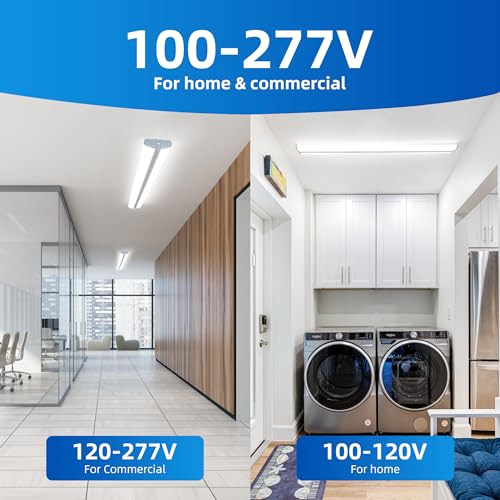Image of 4FT 5'' W LED Wraparound Light , 40W 4400LM 5000K, 110LM /W High Efficiency | Flush Mount Ceiling Light, No Glare, Energy Saving Shop Light for Garage Office Kitchen Laundry Roon, 100-277V, ETL, 4 Pack