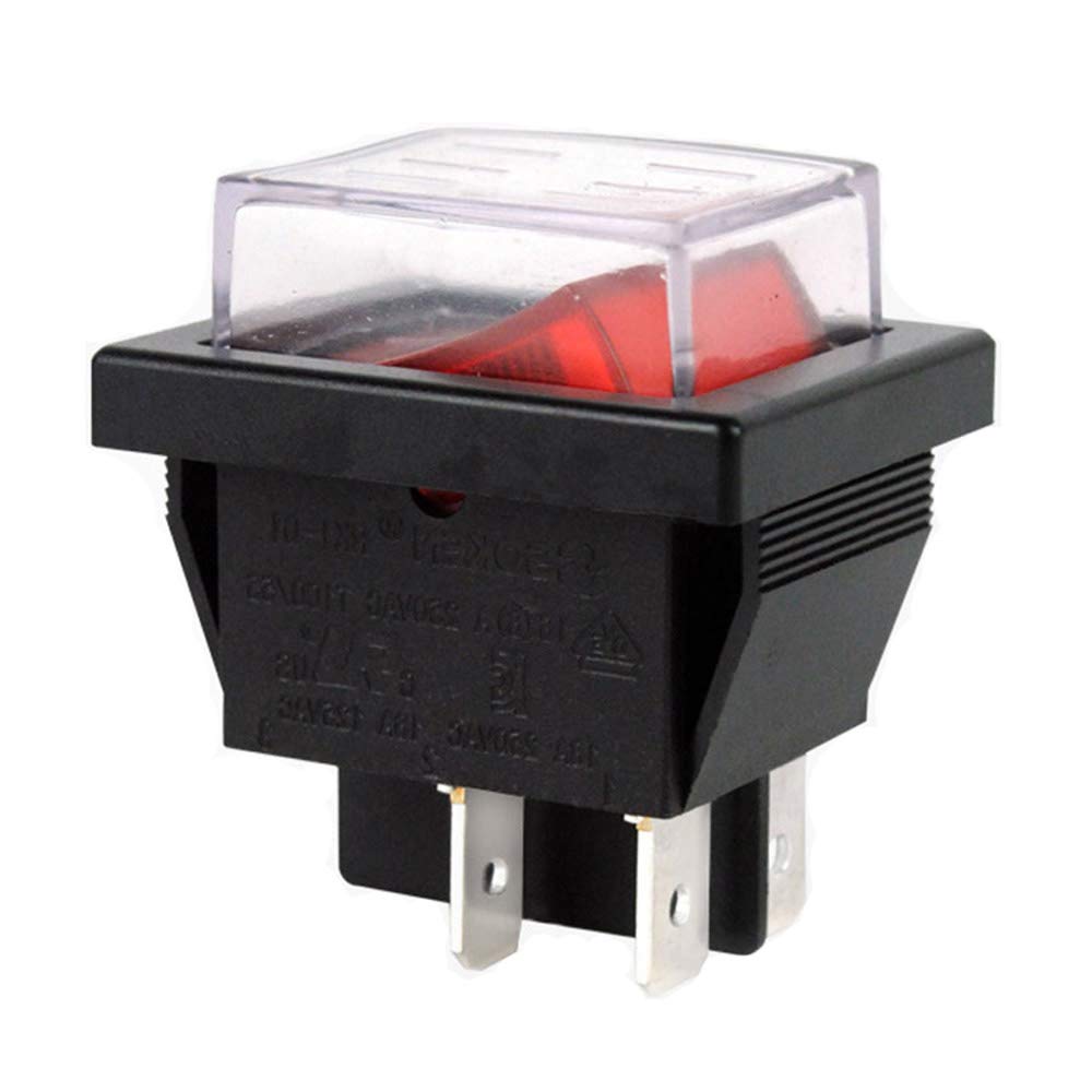 Waterproof Electric Push Button Switch 4Pins 16A 250VAC Rocker Switches for Motorcycle Meat Grinder Cooker Treadmills and Hair Drier, 2-Pack, RK1-01