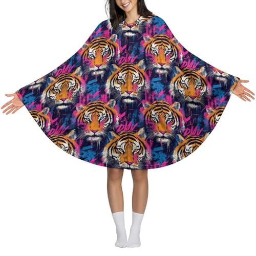 Couverture à capuche imprimé tigre rose graffiti pour homme et femme en flanelle d'hiver