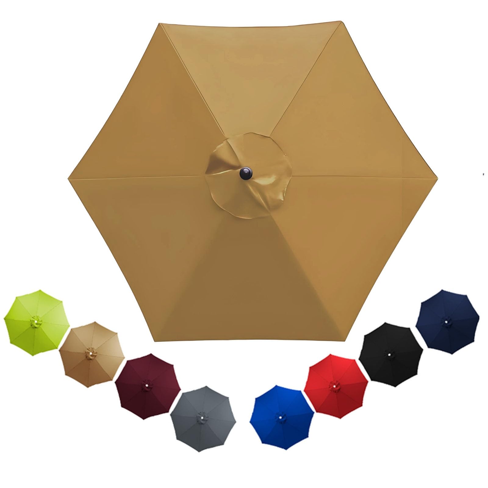Patio Replacement Parasol Canopy Waterproof for 2m 2.3m 2.5m 2.7m 3.0m 3.5m Umbrella Cover Umbrella Replacement Top Outdoor Patio Replacement Parasol Fabric for Pool Beach(Khaki,2.0m/8ribs)