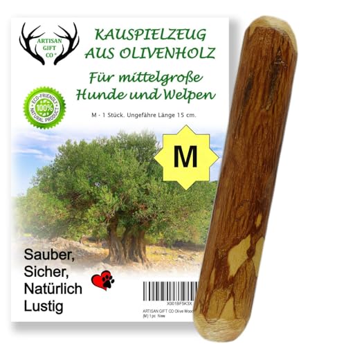 ARTISAN GIFT CO Olivenholz Kauspielzeug für Hunde 100% Natürliches (M-15 cm) 1 Stück