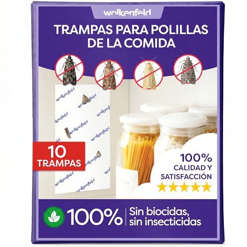 Wolkenfeld Antipolillas Cocina y Despensa 10x – Trampas Polillas Alimentos con Feromonas – 100% Natural sin Spray ni Biocidas – Fabricado en Alemania – 10 Trampas Adhesivas