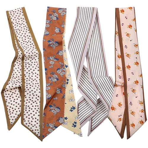 4Pcs Purse Scarf for Handbags Silky Smooth Head Scarf Boho Thin Neck Scarves for Women