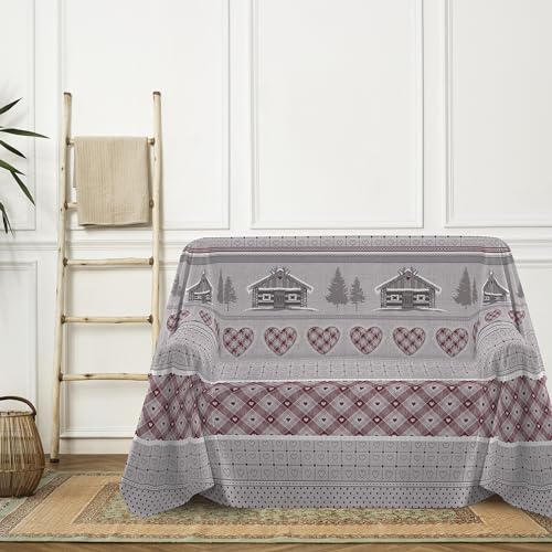 PENSIERI DELICATI Funda para sofá de 180 x 290 cm, Fabricada en Italia, 100% algodón Puro, diseño de Chalet Rojo, Ideal como Tela Decorativa, salvadivas, Colcha de Verano (1 Plaza)