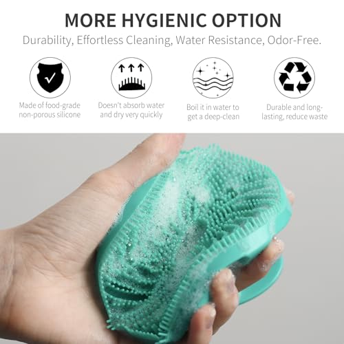 Image of BEAUTAIL Silicone Body Scrubber, Gentle Exfoliating Brush for All Skin Type | Lather Well Shower Scrubber for Body, Hygienic Silicone Loofah, Bathroom Essential for Women, Men & Kids. 2-Pack, Green+Black