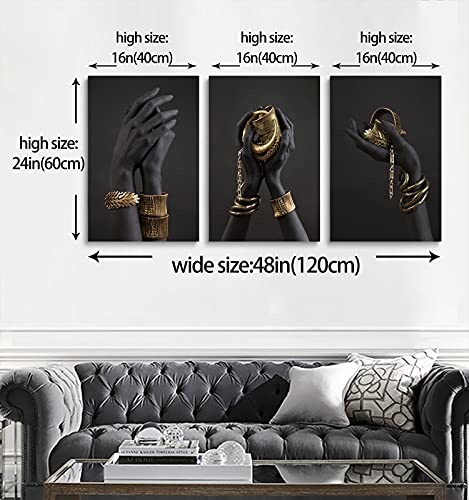 African American Canvas Wall Art Black Woman Portrait Photography Gold Jewelry Necklace Bracelet Pictures Artwork Painting Poster Prints Modern Art Decor Painting For Living Room Bedroom Home Decor #TOP3