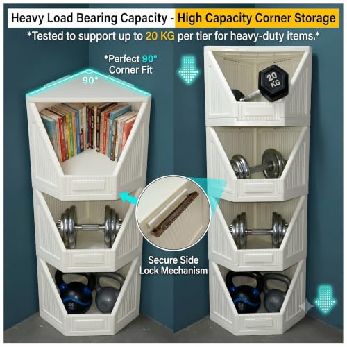 Image of mechdel Cupboard Rack for Clothes Plastic Cabinet for Storages Foldable Wardrobe for Clothes Plastic Cloth Rack for Storages Clothe Storage (Corner Cupboard Rack-1 Door -White, 2PCS)