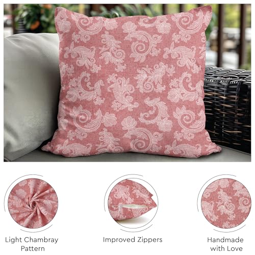 Image of Encasa XO Chambray Cotton Floral Cushion Covers | Red (Set of 2) I 16 inchx16 inch (40x40 cm) I Covers Only, No Insert I Decorative Floral Square Pillowcase I Machine Washable