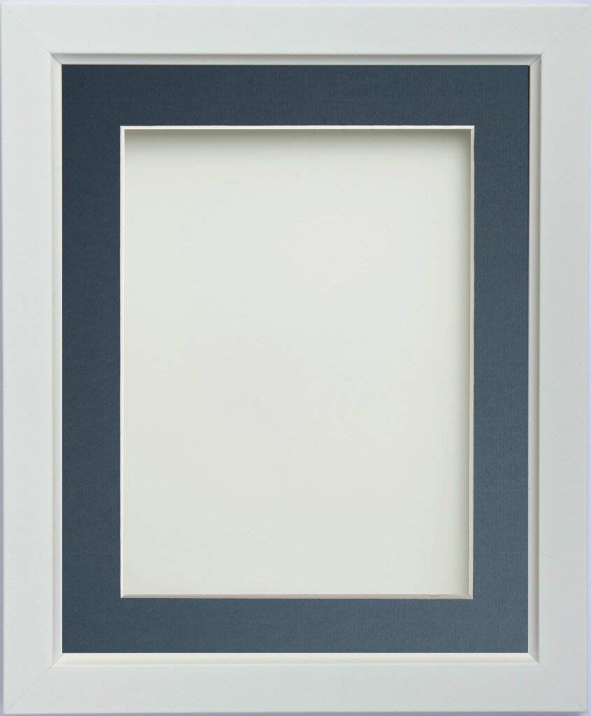 Frame Company Ainsworth Range White 10x8 inch Picture Photo Frame with Blue Mount for Image 7x5 inch * Choice of Sizes* Fitted with Real Glass