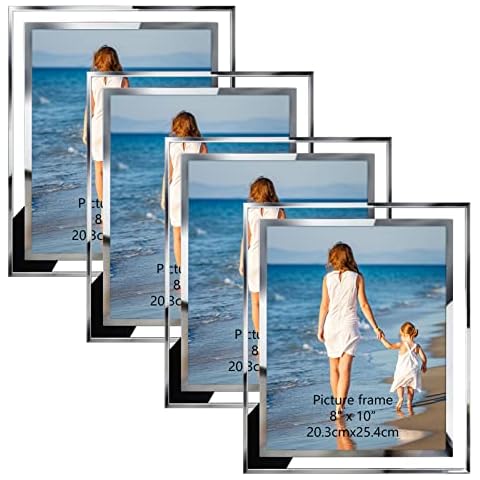 Hoikwo 4 Pack 8x10 Silver Glass Picture Frames, Clear Mirror Photo Frames, Only for Tabletop Display, Vertical or Horizontal Cover