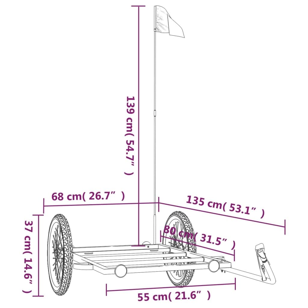 Remorque Vélo Acier Peint 135x68x37 cm Noir Capacité 45 kg VidaXL