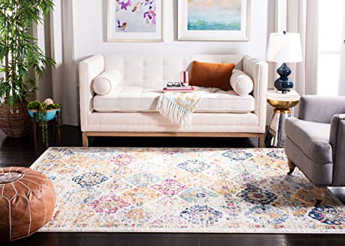 SAFAVIEH Madison Collection Area Rug - 6'7' x 9'2', Cream & Multi, Boho Chic Distressed Design, Non-Shedding & Easy Care, Ideal for High Traffic Areas in Living Room, Bedroom (MAD611B)