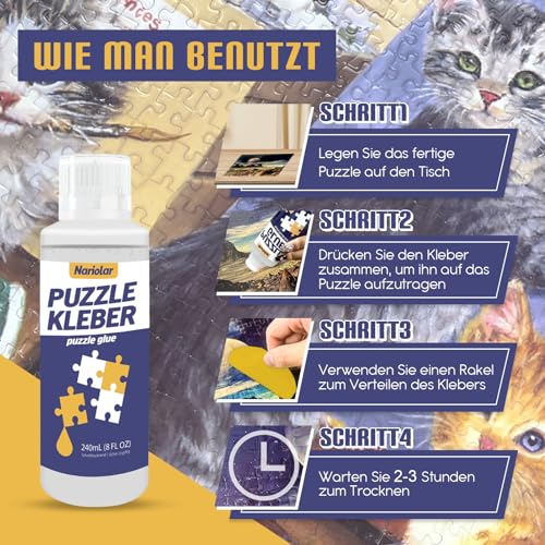 Nariolar Puzzle Kleber transparent mit Applikator Geeignet zum Befestigen und Aufhängen von Puzzles, schnell trocknend,240ml*2