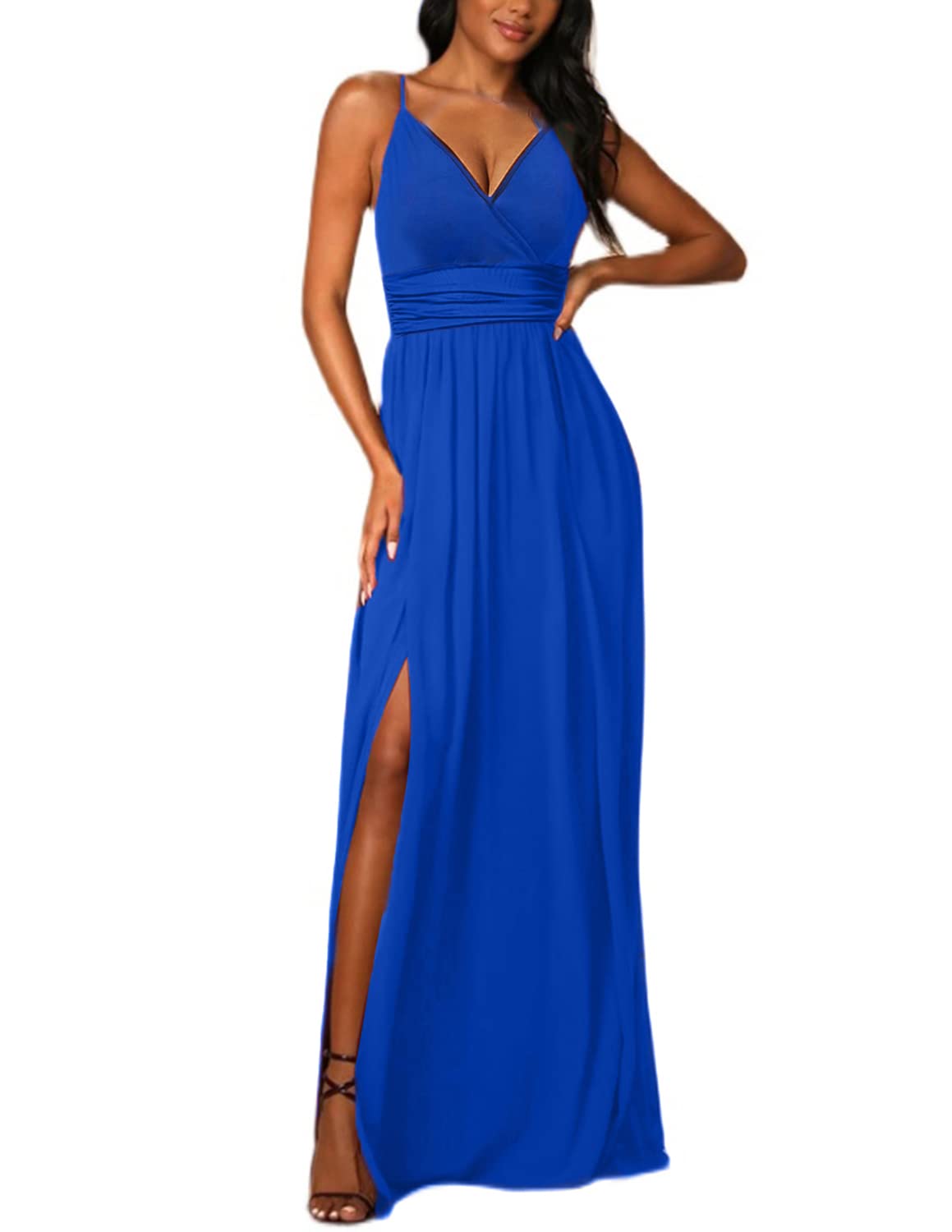 JENJON Vestido de Mujer Elegante Manga Corta Casual Fiesta Cuello en V Largo para Mujer A-línea Vestidos Sin Mangas Summer