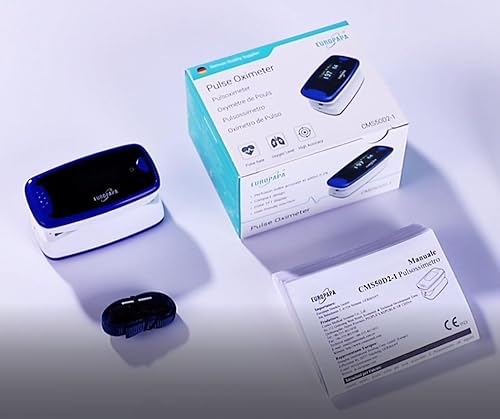 EUROPAPA Pulsoximeter,Fingerpulsoximeter,Oximeter ideal zur schnellen Messung der Sauerstoffsättigung (SpO2)-Einfacher Pulsmesser für Erwachsene–OLED Anzeige (Blau)
