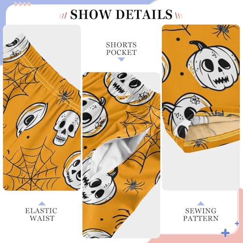Boys' Pants Halloween White Skull Pumpkin Long Bottoms Jogger Pants Elastic Waist Trousers with Pockets S-XL4