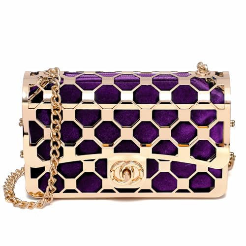 Image of CARIEDO Women Evening Bag Elegant Clutch Purse Exquisite Velvet Metal Hollow out Handbags Prom Wedding Party
