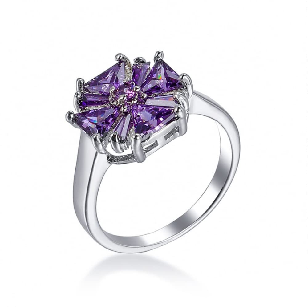 Bague fleur en argent 925 hypoallergénique éclat violet anti-ternissement - 6