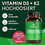 Vitabay Vitamin D3 + K2 Depot – 180 vegane Tabletten – hochdosiert – 20.000 IE Premium Vitamin D3 mit K2-MK7 All-Trans – ohne Zusätze – vegan & laborgeprüft in Deutschland – Vorrat für lange Zeit