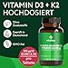 Vitabay Vitamin D3 + K2 Depot – 180 vegane Tabletten – hochdosiert – 20.000 IE Premium Vitamin D3 mit K2-MK7 All-Trans – ohne Zusätze – vegan & laborgeprüft in Deutschland – Vorrat für lange Zeit