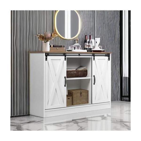 4ever2buy farmhouse coffee bar cabinet with sliding barn doors white coffee bar with storage kitchen coffee bar cabinet with adjustable shelf farmhouse coffee bar buffet cabinet for living room  urban country home decor