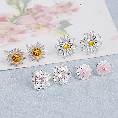 Stainless Steel 15 Paris Chic Folwer Stud Earrings With Colorful Cz Crystal For Teens Girls Women - Floral Patterns Design Multicolor Cubic Zirconia Jacket Stud Earrings Jewelry Set (#2-15 Pairs) #TOP5