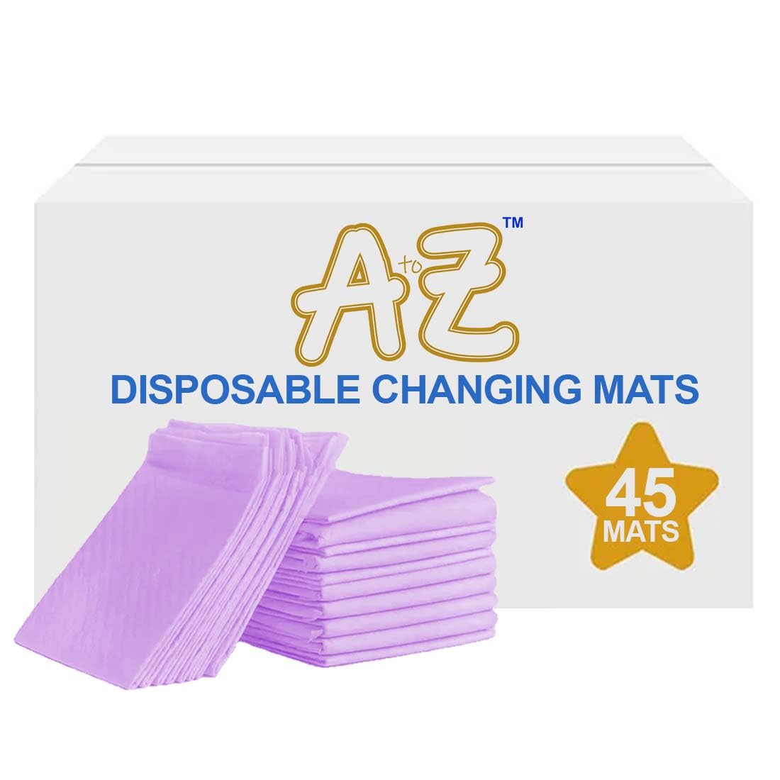 A to ZDisposable Changing Mat size (45cm x 60cm) Large- Premium Quality for Baby Soft Ultra Absorbent Waterproof - Pack of 45 - Lavender