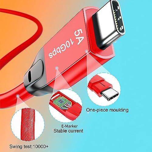 USB C to USB C 3.1 Cable 10FT, 10Gbps USB 3.1 Gen 2 Cable, 4K@60Hz Monitor Cord and 100W Fast Charging with E-Mark for Thunderbolt 3/4, MacBook Pro/Air,iPad Pro,Oculus, SSD,Galaxy S23(Red)