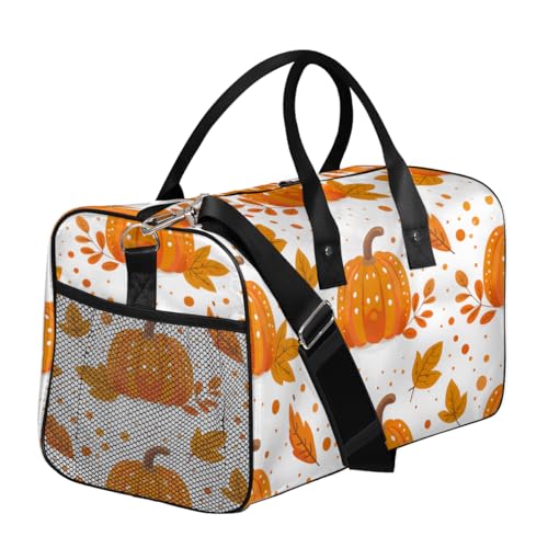 Halloween Travel Duffle Bag for Women Men Foldable Waterproof Weekender Bag Carry on Tote for Overnight Sports Gym Orange Fall Pumpkin3