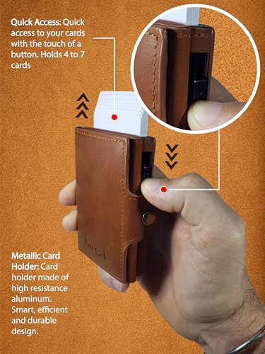 AVEGAT-Premium Quality Leather Mens Wallet Metal Card Holder Space for Cash and Coins RFID Blocking Wallet Smart Wallet for Men Trifold Wallets for Men Small Wallet ID Card Pop Up Wallet (Brown-02)2