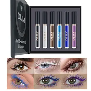 DNM 6 Color Colored Colorful Waterproof Mascara for Eyelashes Set,Blue White Black Brown Purple Mascara for eyelashes Long lasting Charming Voluminous Mascara for Women Cruelty Free Vegan Eye Makeup