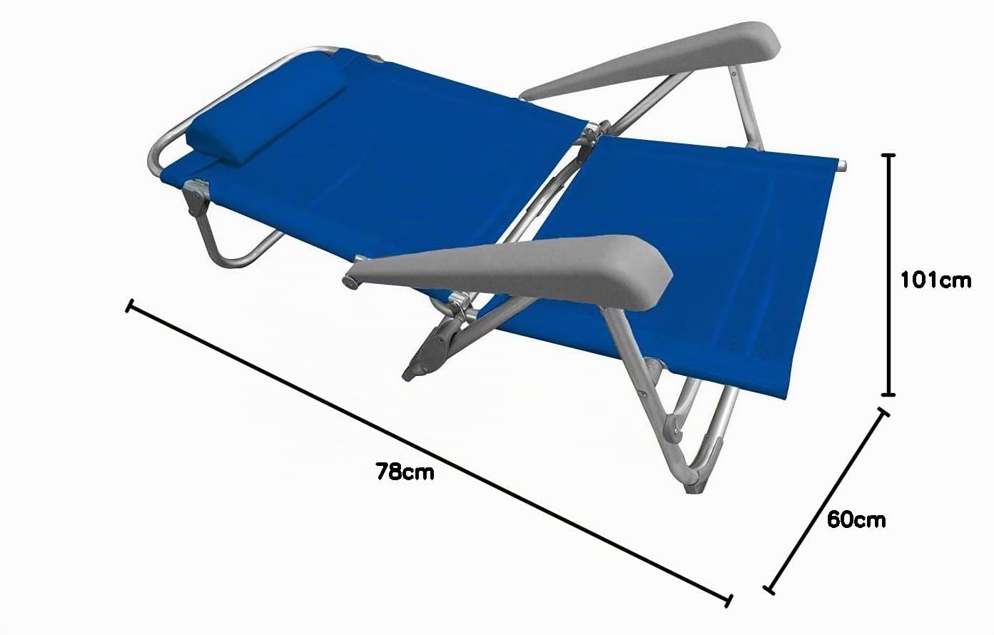 BAKAJI Spiaggina Pieghevole Portatile Schienale Reclinabile Sdraio con Struttura Tubolare in Alluminio Rivestimento Tessuto Textilene Poggiatesta Imbottito per Spiaggia Mare Campeggio (Blue)