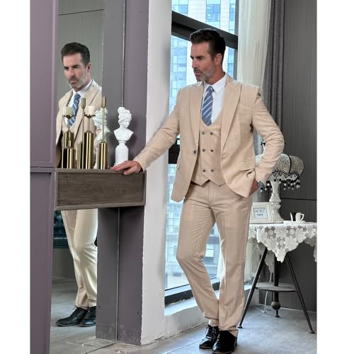 Mens Suit Plaid Tuxedos Business Suits Slim Fit Double Breasted2