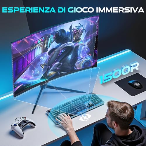 Monitor Gaming Curvo 27 Pollici, 180Hz, 2K QHD 2560 x 1440p Schermo PC, VA 1500R Senza Cornice, 1ms, HDR, Computer Monitor con FreeSync & G-sync, Eye Care, VESA, DP 180Hz, HDMI 144Hz, H27S17 - Monitor - Immagine 5