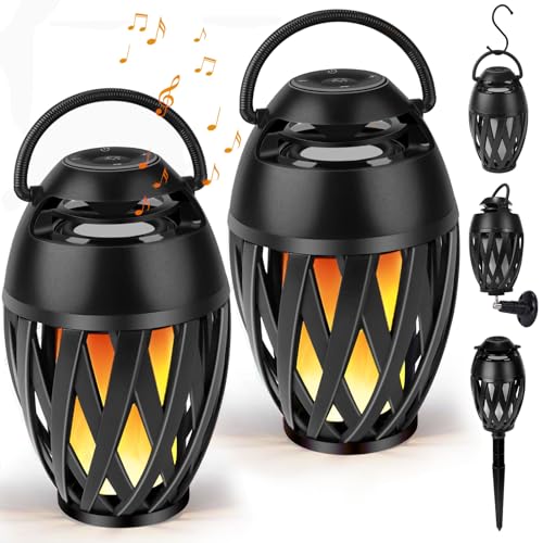 Outdoor Bluetooth Speaker Gifts for Men,Him with LED Flame Effect,Unique Gifts for Men Him Dad，IPX5 Waterproof Portable Tiki Torch Atmosphere Decoration for Party|Patio|Garden with Stake&Hook&Pole