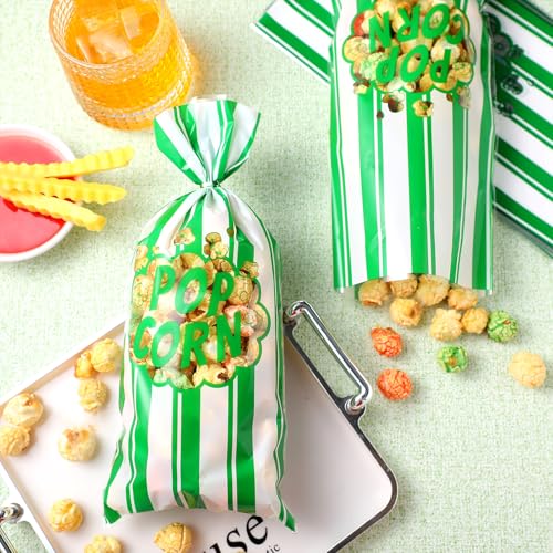 Image of 200 Pcs Popcorn Bags Bulk Movie Night Pop Corn Plastic Bags for Popcorn Machine Pop Corn Snack Containers with Twist Ties for Carnival Graduation Party Supplies (Fresh,Green)