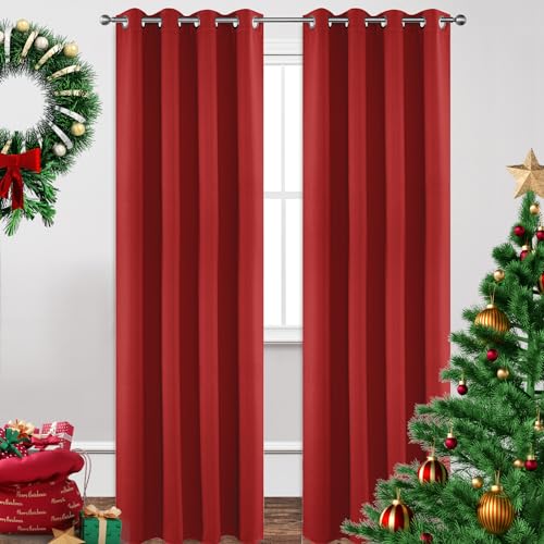 Image of Joydeco Blackout Curtains 108 Inch Length 2 Panels Set, Thermal Insulated Long Curtains& Drapes 2 Burg, Room Darkening Grommet Drapes for Living Room Bedroom Window (W52 x L108 Inch, Red)