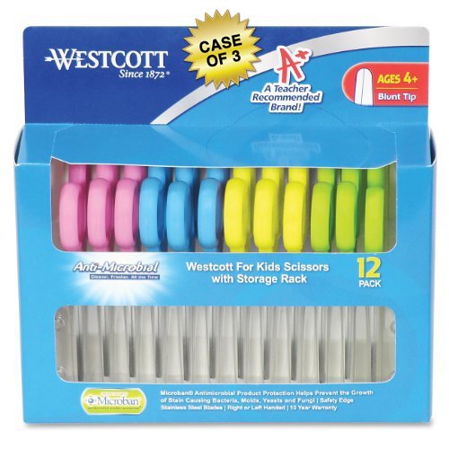 Westcott School Pack of Kids Scissors with Anti-microbial Protection, Pack of 12, Assorted, 5