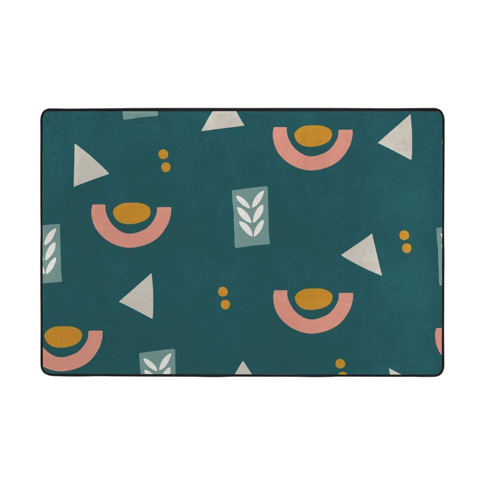 Grand tapis de sol super doux géométrique vert foncé rétro CHEHONG