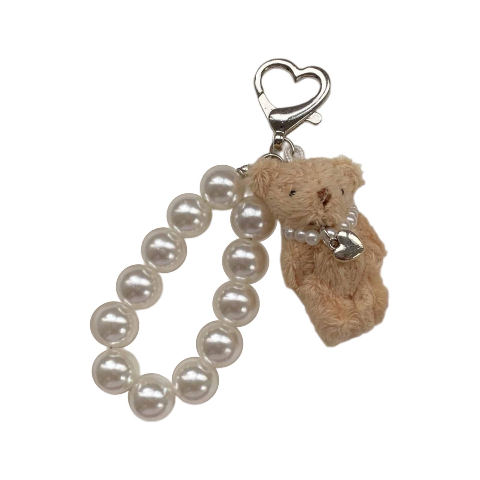 Maxtonser Unique Plush Bear Imitation Pearls Chain Heart Keychain Soft Keyring Bag Pendant Phone Charm for Phones and Bags