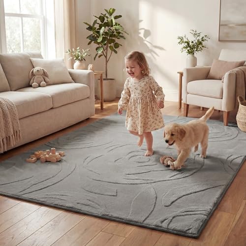 Image of 1.3 inch Thick Baby Play Mat 59x79 Plush Foam Mats for Baby, Light Grey | Padded Memory Foam Waterproof Non-Slip Easy Care 100% Baby-Safe Materials, Tummy Time Crawling Playroom Living Room Nursery