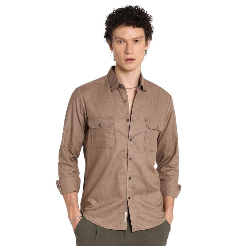 Image of CAHOOT Men's Polycotton Abstract-Textu Shirt |Casual-Wear | Spread Collar | Long Sleeve | Button Closure | Shirt Crafted with Comfort Fit for Everyday Wear